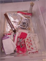 Container of vintage hankies, magazines and more