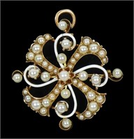 14K Rose gold vintage pearl pin/pendant, 5.6 grams