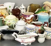 Collection of pottery & porcelain, pitchers,