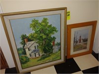 2 Framed Pictures, 1 Oil on Board Picture