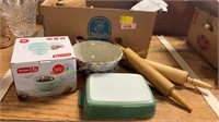 Pyrex Baking Dish, Pottery, Rolling Pins, Misc.
