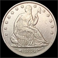 1874 Seated Liberty Half Dollar CHOICE AU