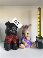 Pair Of Ceramic Figurine Black Dog With Red