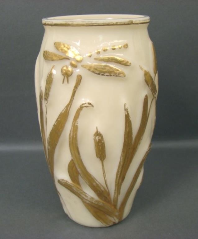 Consolidated Custard/ Gold Dragonfly Vase