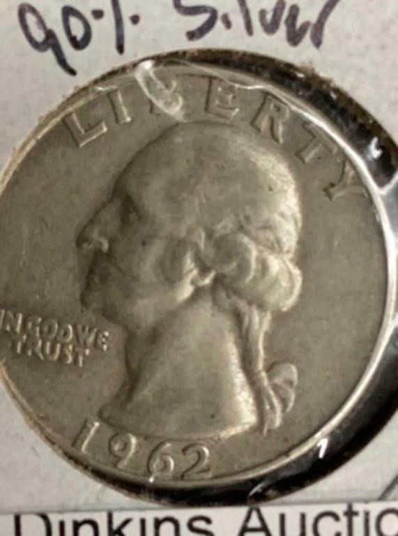 1962D silver quarter coin