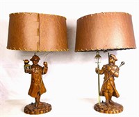 Early American Lamplighter Figure Table Lamps