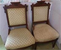 2 Vintage Wood & Upholstered Chairs,