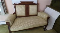 Vintage Wood & Upholstered Settee,