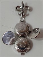 Vintage Double Locket Silver Etched Pin