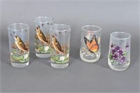 Vintage Juice Glasses - Bass, Butterfly, Flowers
