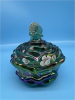 Fenton Hand Painted Carnival Cabbage Dish