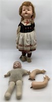 2 Dolls,Ideal Doll with Stand,Porcelain Head doll