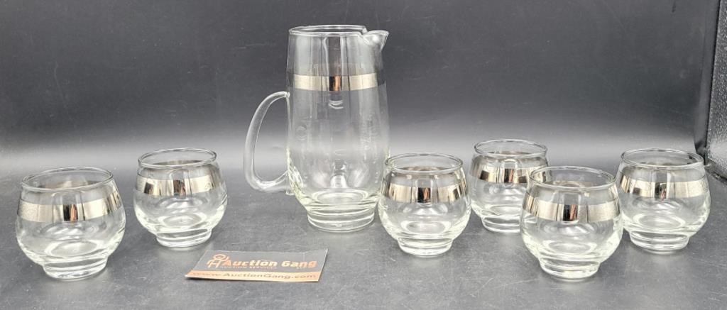 Mid Century Libbey Glass Platinum Rim 7 Pc. Set