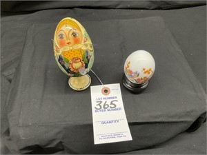 Painted German Girl Egg On A Stand &