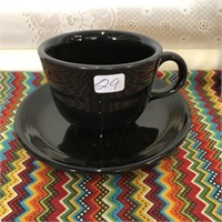 Cute Black Fiesta Tea Coffee Cup / Mug Saucer