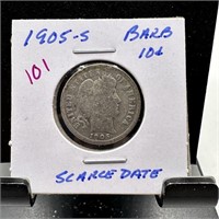 1905-S BARBER SILVER DIME