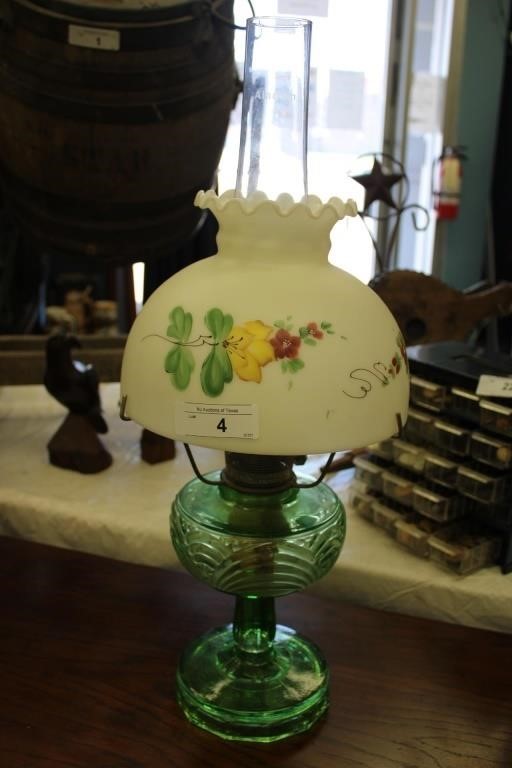 ALADDIN OIL LAMP W/HAND PAINTED SHADE