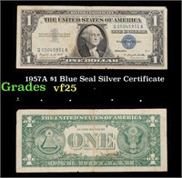 1957A $1 Blue Seal Silver Certificate Grades vf+