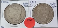 2X BID - 1897-S, 1902 MORGAN SILVER DOLLARS