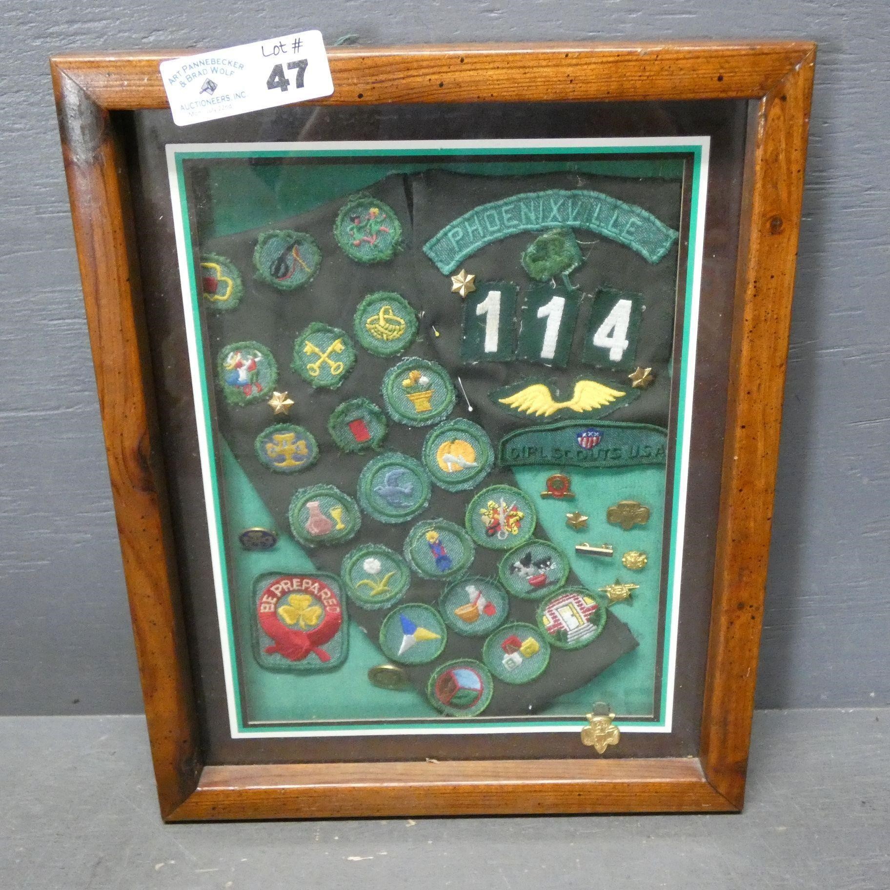 Shadow Box w/ Girl Scout Patches & Pins