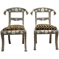 Near Eastern Indian Klismos Inlaid Chairs, Pair