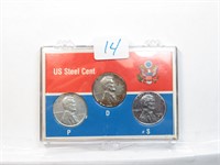 1943 P D S WW2 Steel Cent Set War Time Cents