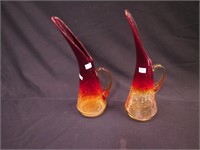 Pair 14 1/2" high Kanawha mid-century amberina