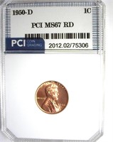 1950-D Cent MS67 RD LISTS $925