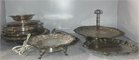 (16) SILVER PLATE & METAL SERVING TRAYS