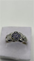 Blue/White Sapphire Sterling Ring Size 7.5