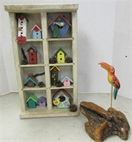 Vintage Mini Bird House Display & Wood Art