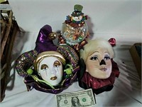 2 ceramic masks and musical snow globe