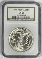 2001-D Buffalo Commem Silver $1 NGC MS69