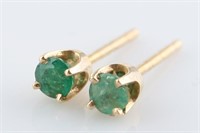 Pair of 14k Yellow Gold and Emerald Stud Earrings