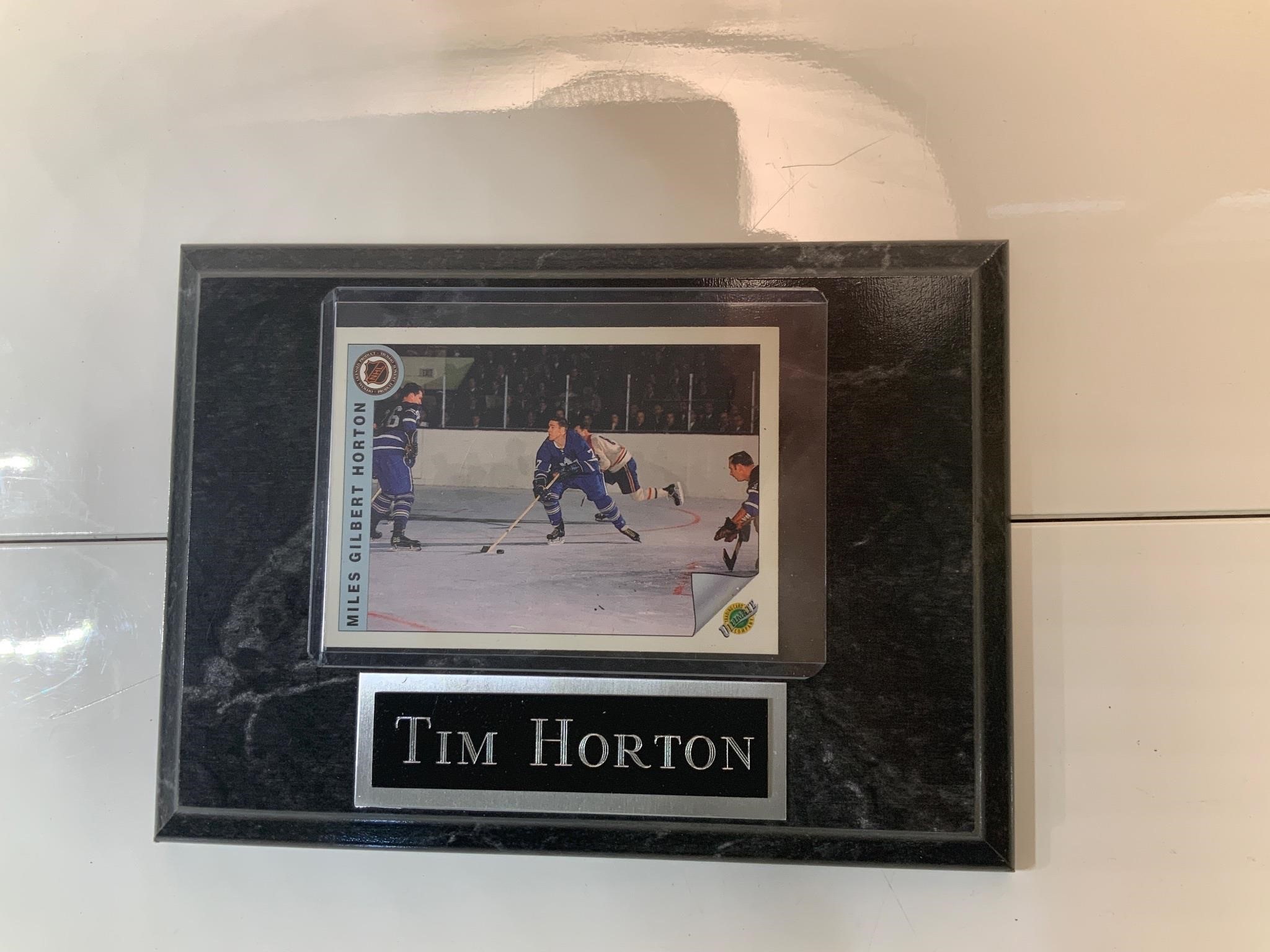 Tim Horton Hockey Card mounted on plaque