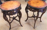 Pair of walnut round French lamp tables