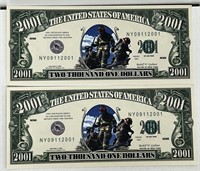 (2) 2001 $2001 9/11 FIREFIGHTER NOTES