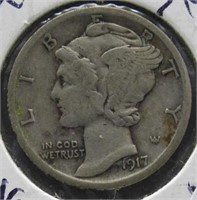 1917-D Mercury Silver Dime. Semi Key