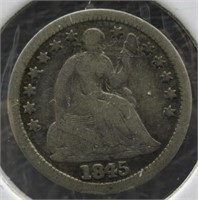 1845 Seated Liberty Silver Half Dime.
