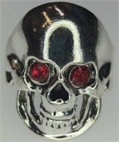 Gemstone eyeballs skull ring size 11.25