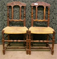 Pair Antique Rush Seat Side Chairs