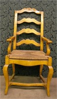 Antique Ladder Back Arm Chair Rush Seat 44"t x21"