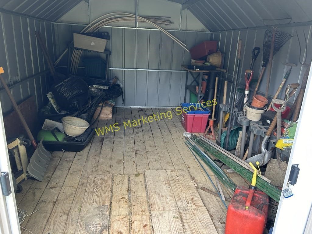 Shed Contents - Hand Tools, Planters, Fuel Can,