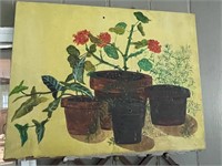 OIL ON CANVAS - PLANTS IN FLOWER POTS