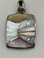 Sterling Fancy Mother of Pearl Inlay Pendant