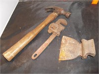 Vtg Tools- Guaranteed Pipe Wrench, Hammer, Hatchet