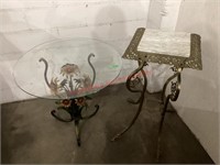 Medal Marble Top & Floral Glass End Table