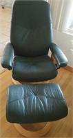 Ekornes Danish Green Leather Chair W/ Ottoman