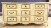 Vintage French Provincial 9 drawer low chest