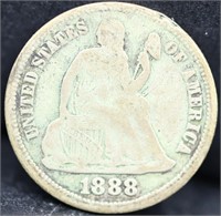 1888S seated liberty dime